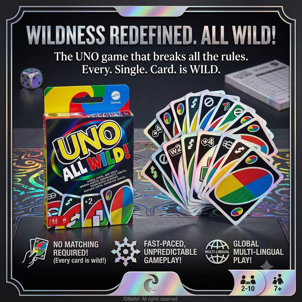 Multi Players UNO ALL WILD! Card Family Game by Mattel
