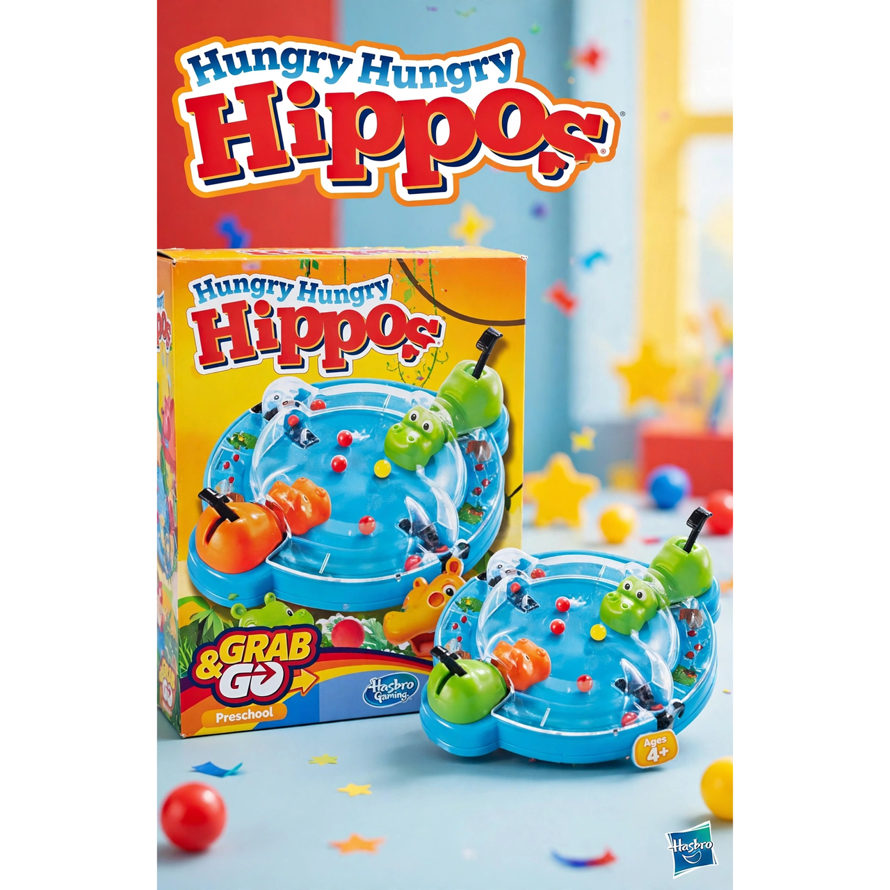 Hasbro Gaming Hungry Hungry Hippos Grab and Go Game — hero