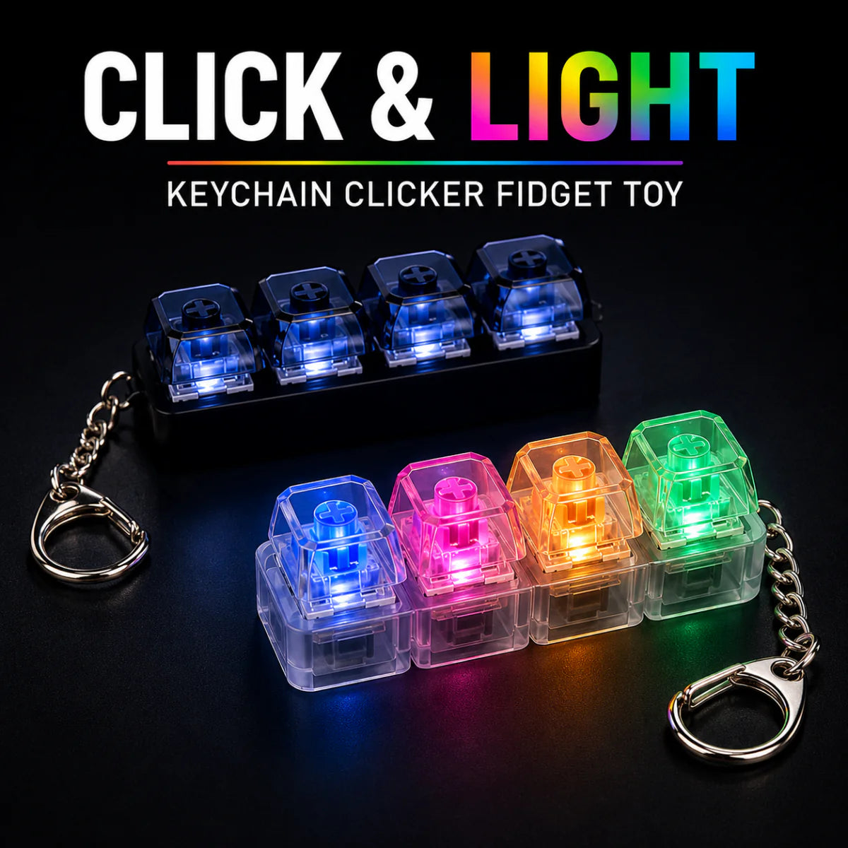 Mechanical Switch Keychain Set 4 Blue Switches with Key Puller & Carabiner