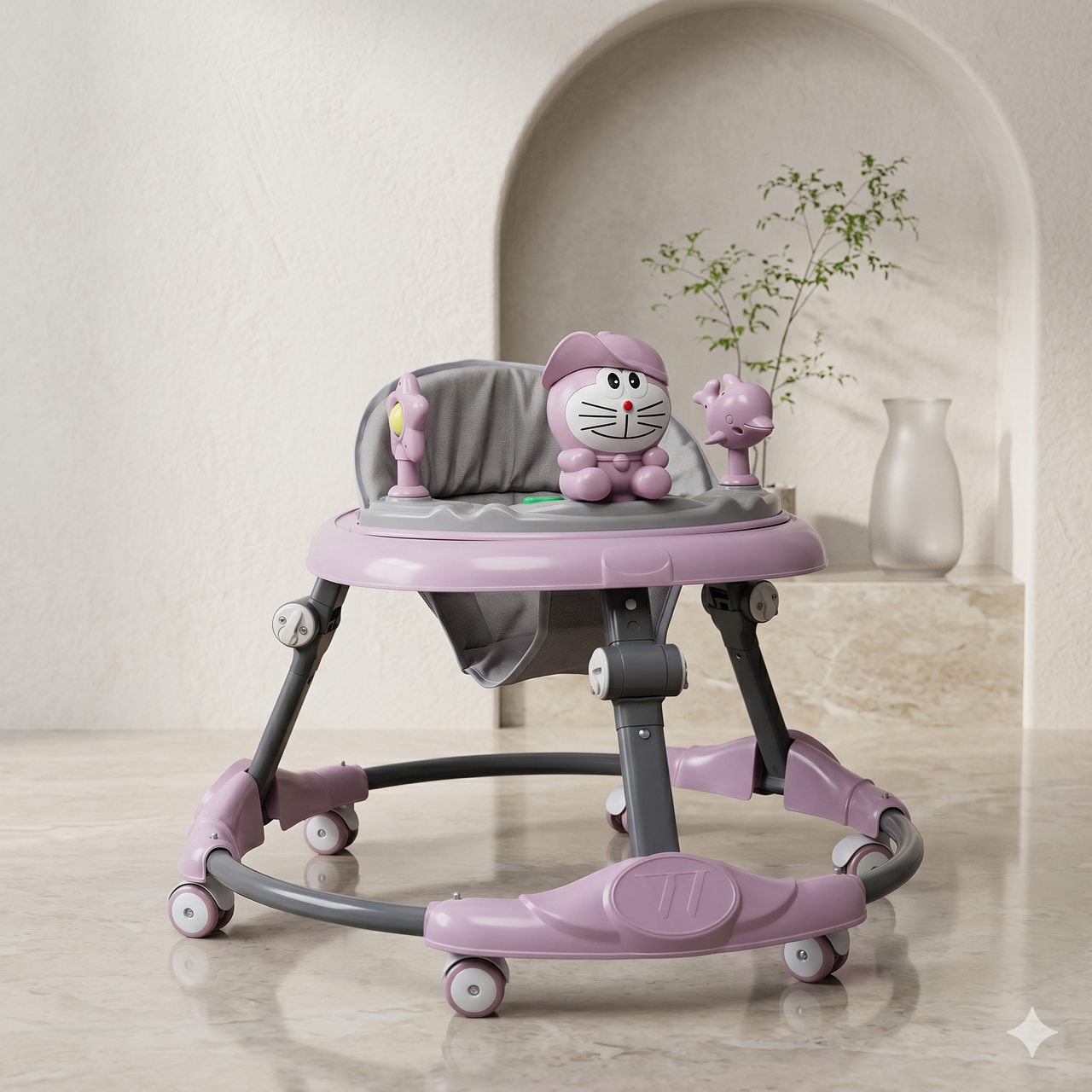 Doraemon Baby Walker with Character Toys & Storage  Purple Foldable