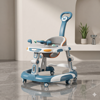 Thumbnail for 2in1 Baby Walker with Parent Push Handle Spaceship Design Steel Blue