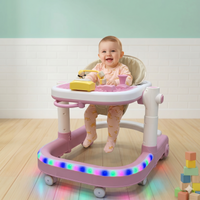 Thumbnail for Pink Baby Walker with LED Lights & Activity Tray Height Adjustable