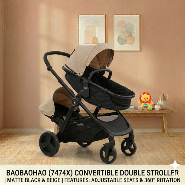 Convertible Double Stroller 360° Wheels & Adjustable Seats