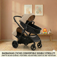 Thumbnail for Convertible Double Stroller 360° Wheels & Adjustable Seats