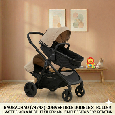 Convertible Double Stroller 360° Wheels & Adjustable Seats