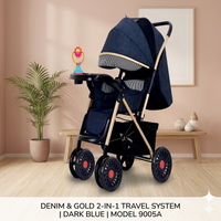 Thumbnail for Denim & Gold 2in1 Baby Stroller with Toy Bar & Cup Holder