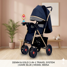 Denim & Gold 2in1 Baby Stroller with Toy Bar & Cup Holder