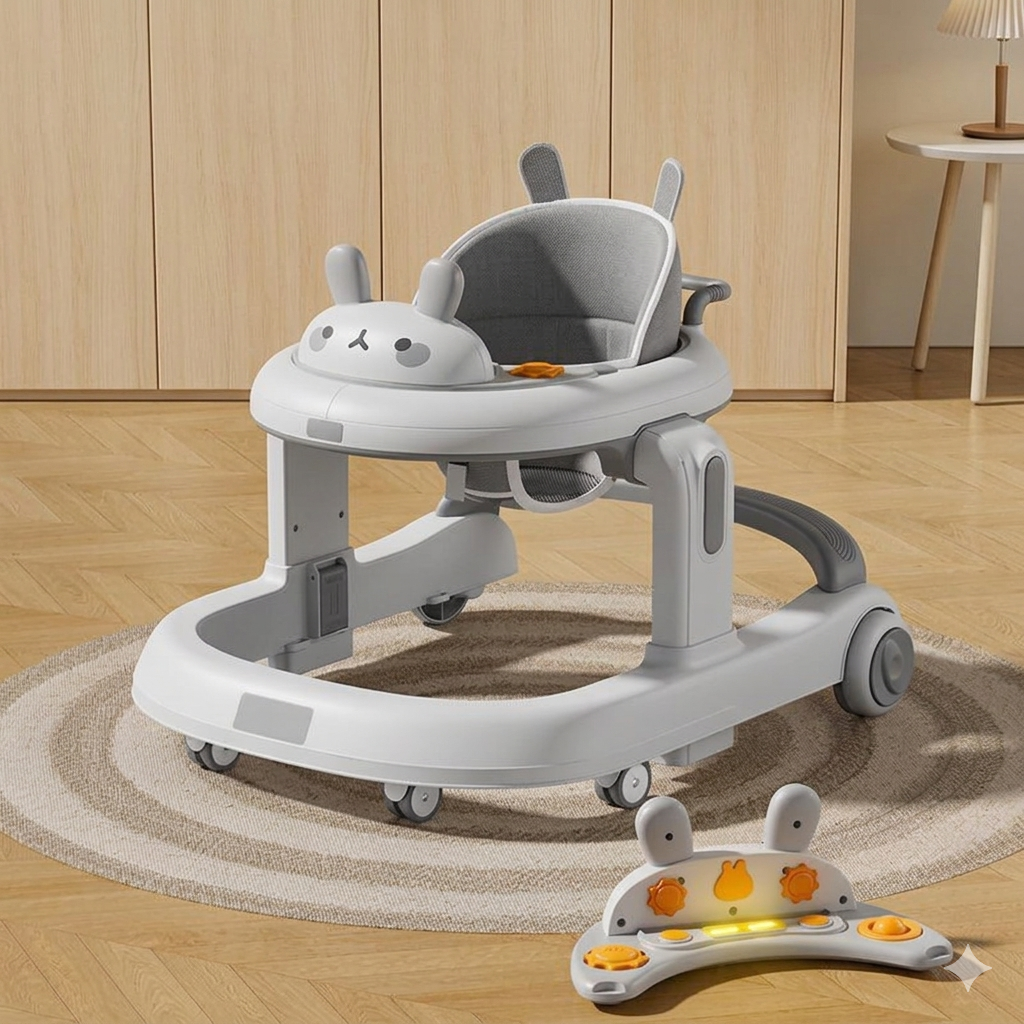 Bunny Baby Walker with Light-Up Activity Panel Height Adjustable & Safe