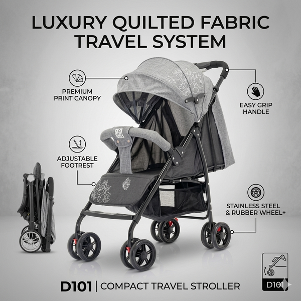 Luxury Quilted Fabric Compact Travel Stroller