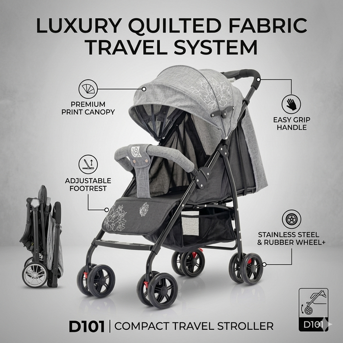 Luxury Quilted Fabric Compact Travel Stroller