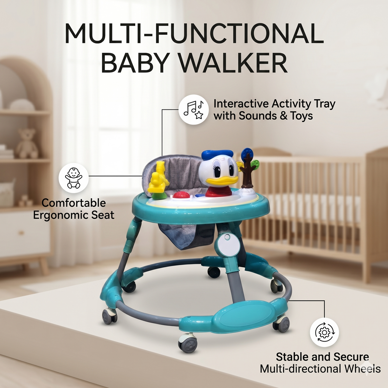 Donald Duck Multi-Functional Baby Walker with Activity Tray & Sounds