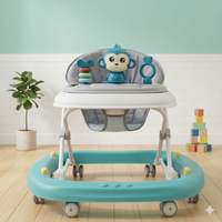 Monkey Baby Walker with Stacking Rings & Activity Toys Teal Design