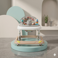 Thumbnail for Bear Baby Walker with Multi-Toy Activity Tray | Mint Green Foldable Design