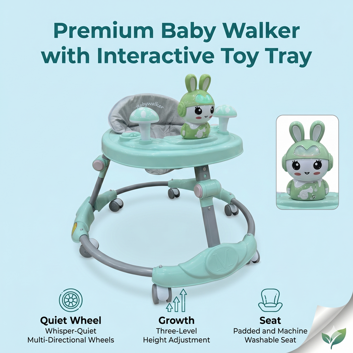Premium Bunny Robot Baby Walker Whisper-Quiet Wheels & Washable Seat