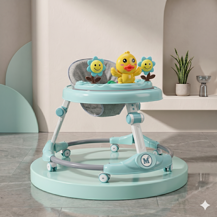 Duck & Sunflower Baby Walker with Storage Basket Mint Foldable Design