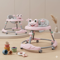 Frog Baby Walker with Full Frog Face Tray Pink Foldable Height Adjustable