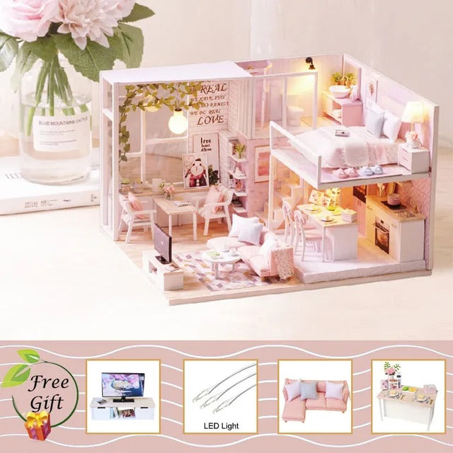 DIY Dollhouse Kit with Furniture and Music Movement