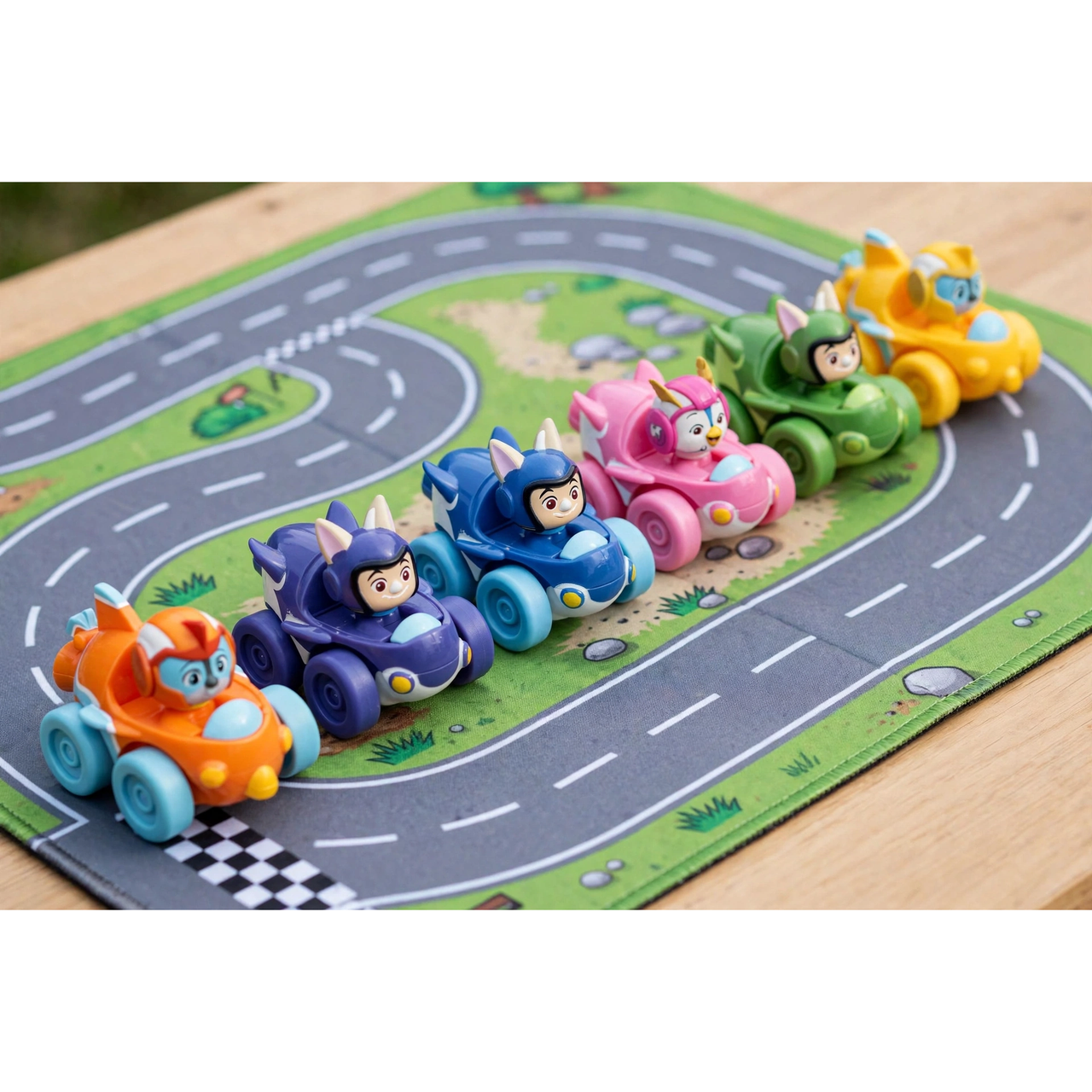 Hasbro Top Wing Racers 6-Pack Friction Cars — in use