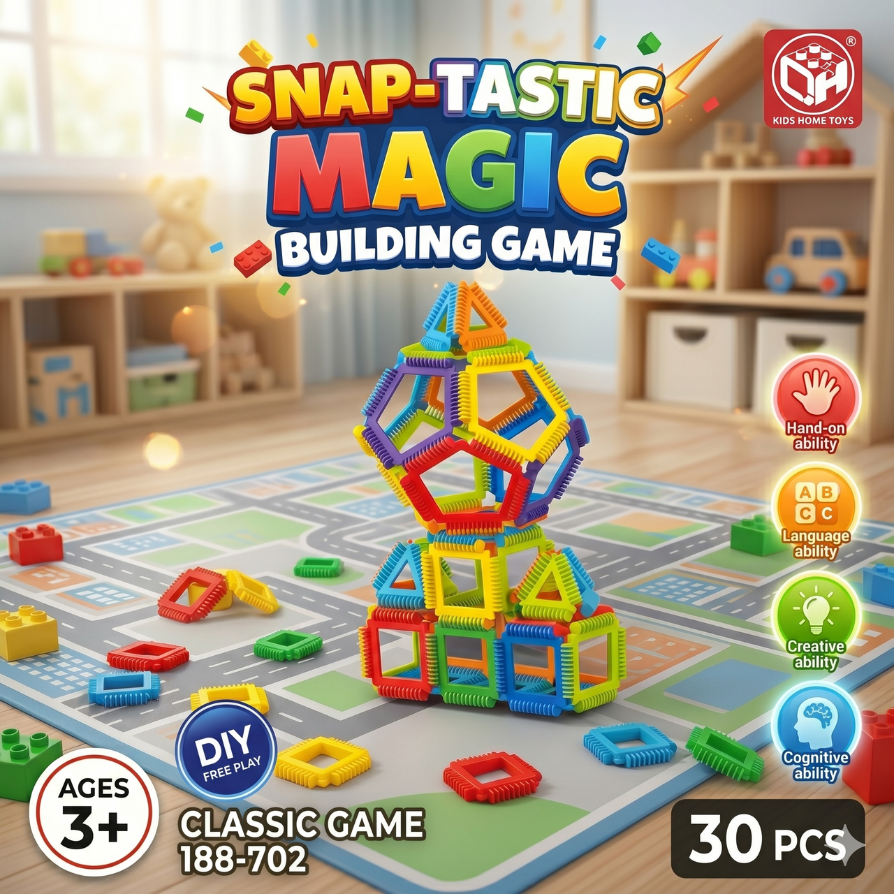 Snap Repeat Block Snap-Tastic Magic Building Game | 30pc Geometric Snap Blocks | Ages 3 ...