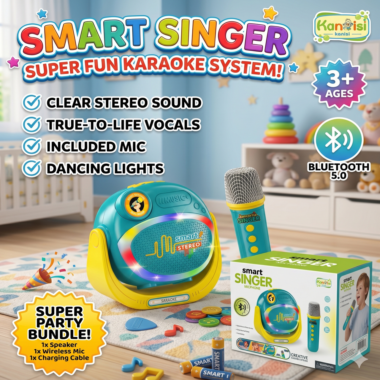5.0 Bluetooth Wireless Speaker And Mic With Dancing Lights