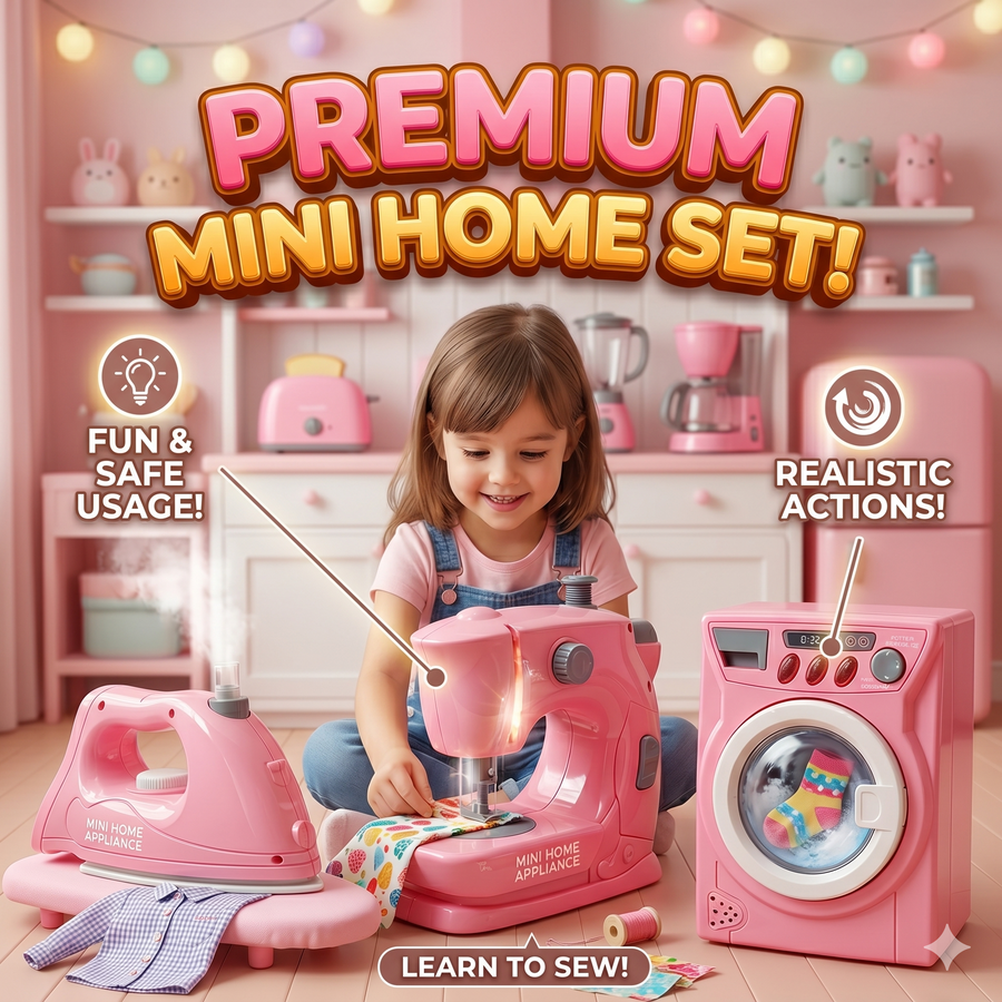 Premium Mini Home Appliance Set Sewing Machine, Steam Iron & Washing Machine