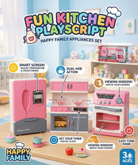 Thumbnail for Happy Family Fun Kitchen Play Set Smart FridgeAnd Hob & Super Big Oven