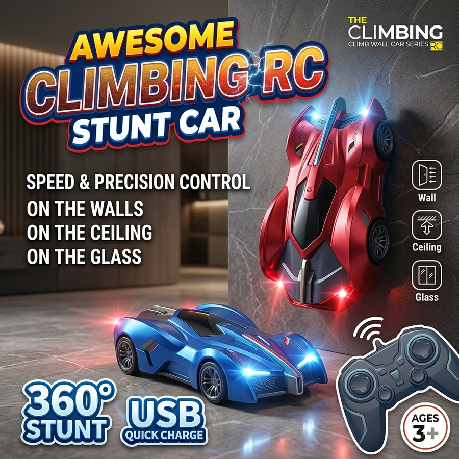 360° Stunts Remote Control Climbing Stunt Car Drives on Walls, Ceiling & Glass