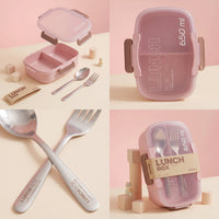 Thumbnail for Portable Rounded Shape Lunch Box 650ml with Spoon & Fork
