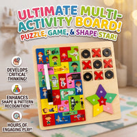 3-in-1 Wooden Activity Tic Tac Toe And Star Tangram Puzzle Board