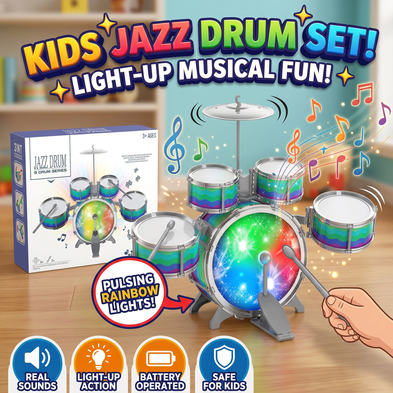 Jazz Musical Drum Toys Set With Light And Sound