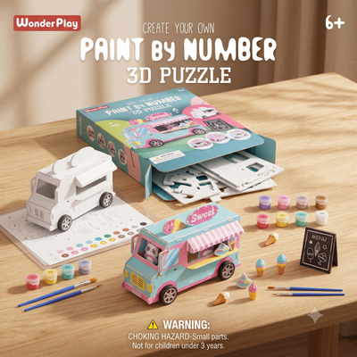 WonderPlay Create Your Own Paint by Number 3D Puzzle – Sweet Ice Cream Truck