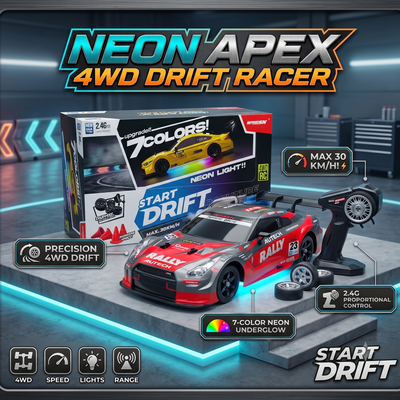 4WD RC Drift Car with 7-Color Neon Lights & Extra Tires – 2.4GHz 30KM/H
