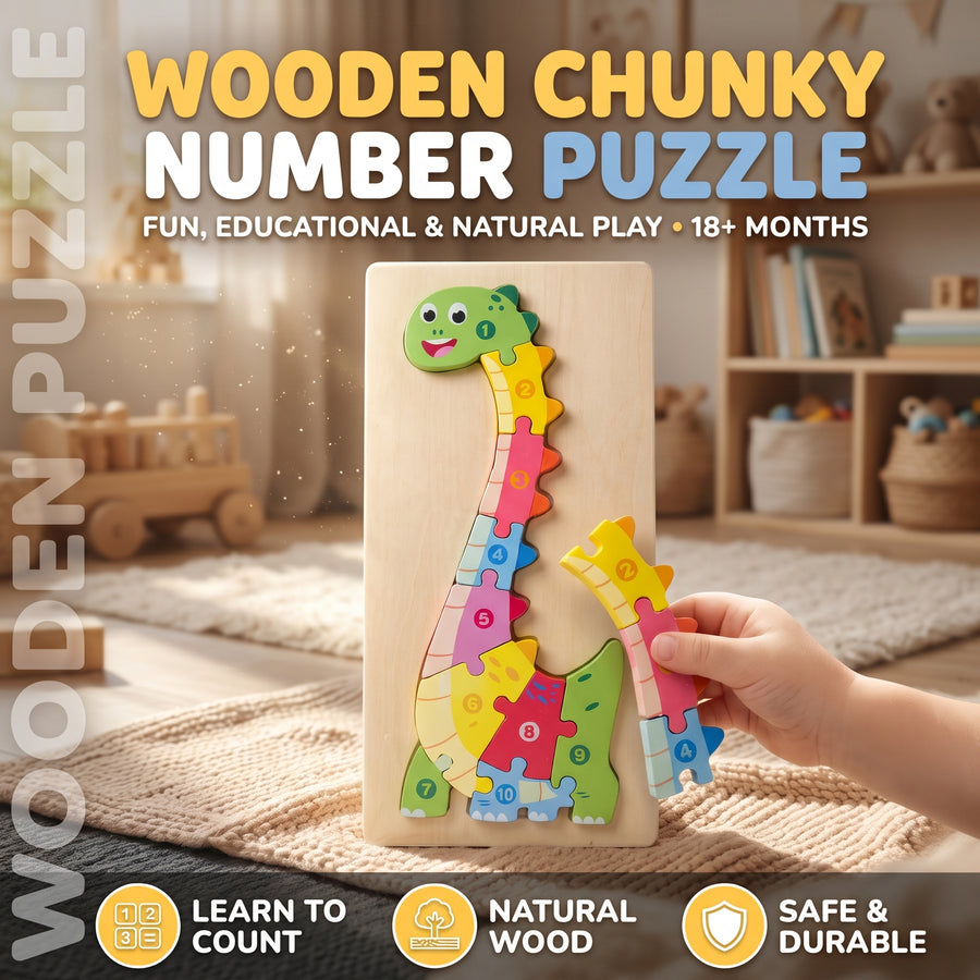 Long-Neck Dinosaur Number 1–10 Chunky Board Puzzle