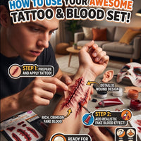 Halloween Fake Blood & Wound Tattoo Set Scary Costume