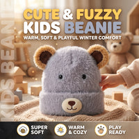 Kids Fuzzy Bear Face Beanie with Round Ears Cap