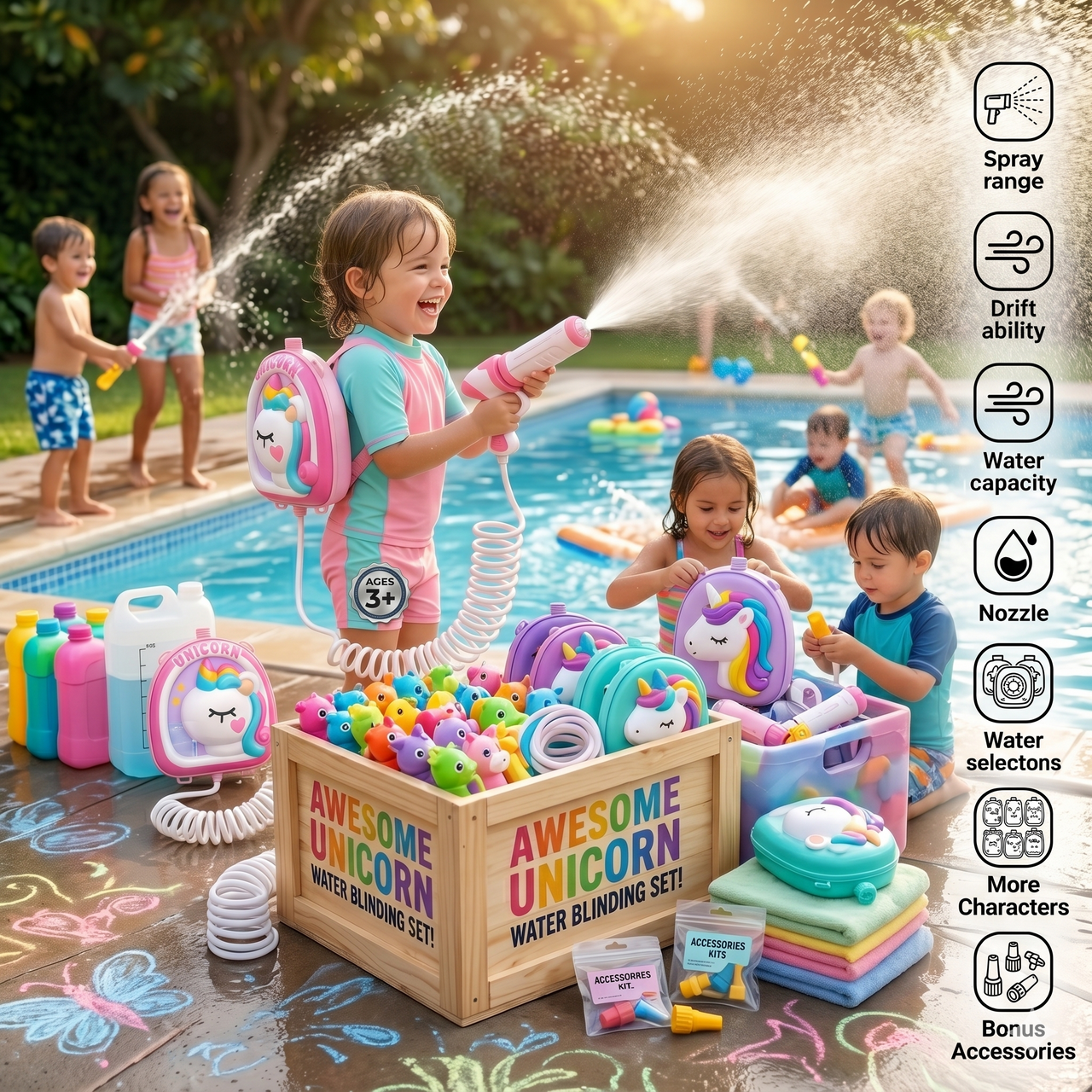 High-Pressure Unicorn Water Gun Backpack Set