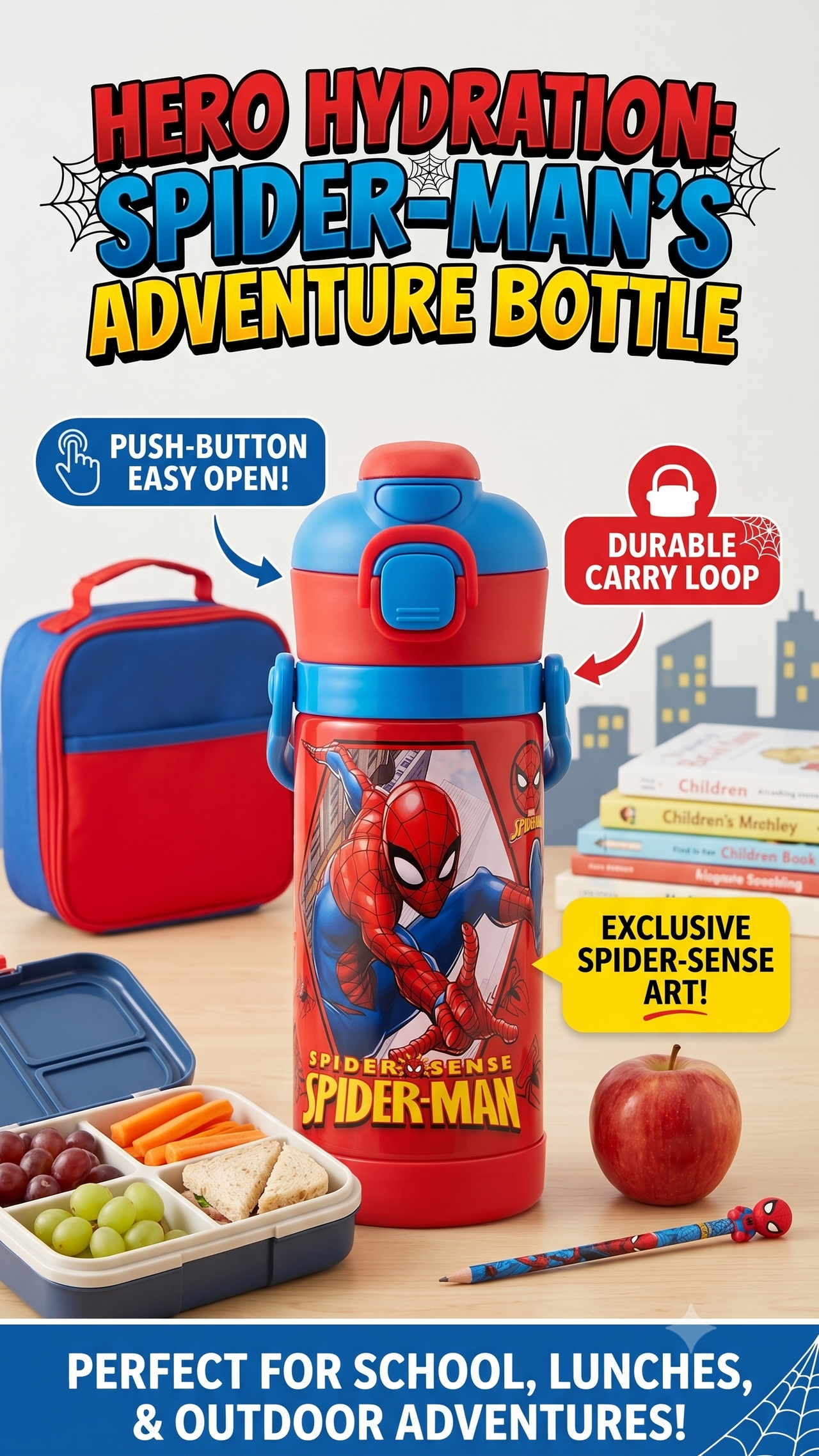 Spider-Man Spider Sense Kids Water Bottle with Straw