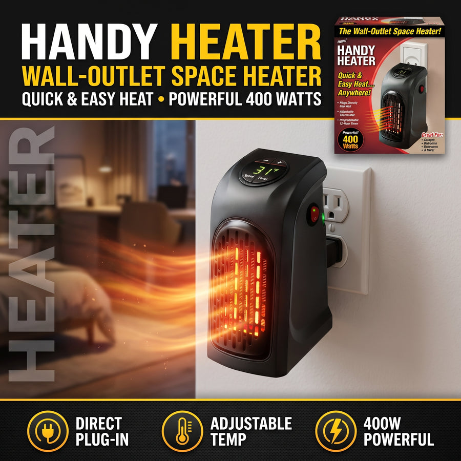 Handy Heater 400W Wall-Outlet Space Heater with 12-Hour Timer