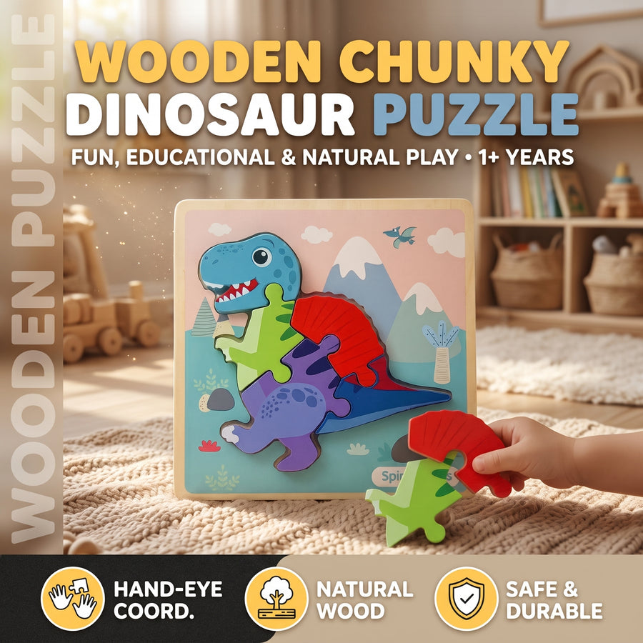 Dinosaur Chunky Board Puzzle with Green Head & Colourful