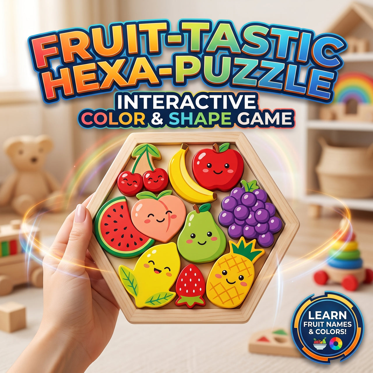 Wooden Hexagonal Fruit Puzzle Board Game