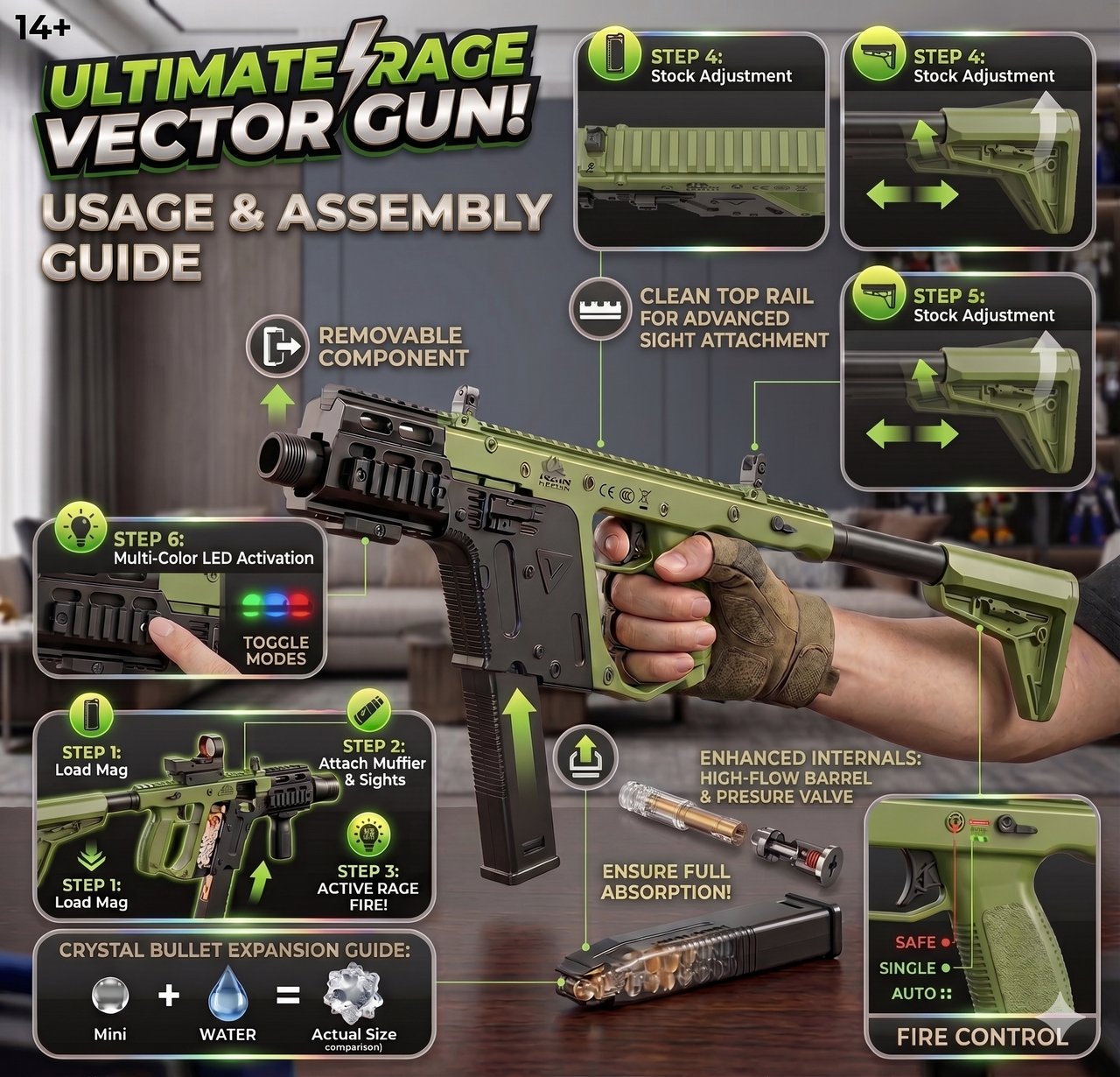 Automatic Vector gel ball Shooter With Light And Smoke Effect