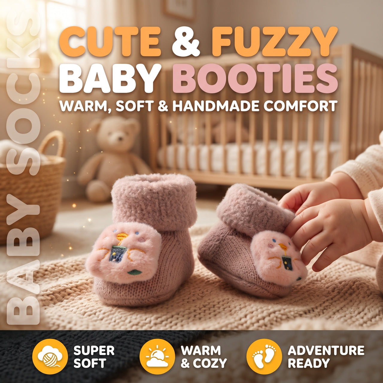 Baby Fuzzy Socks Booties with Yellow Character 1 Pair