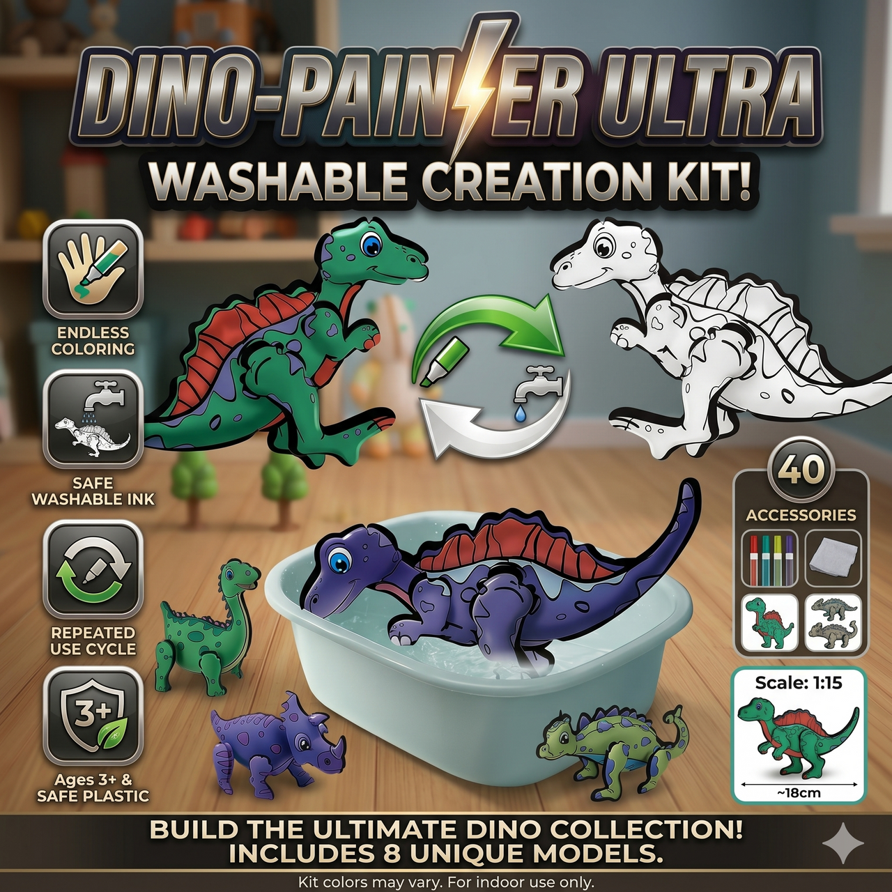 3D DIY Washable Inflatable Painting Dinosaur with Color