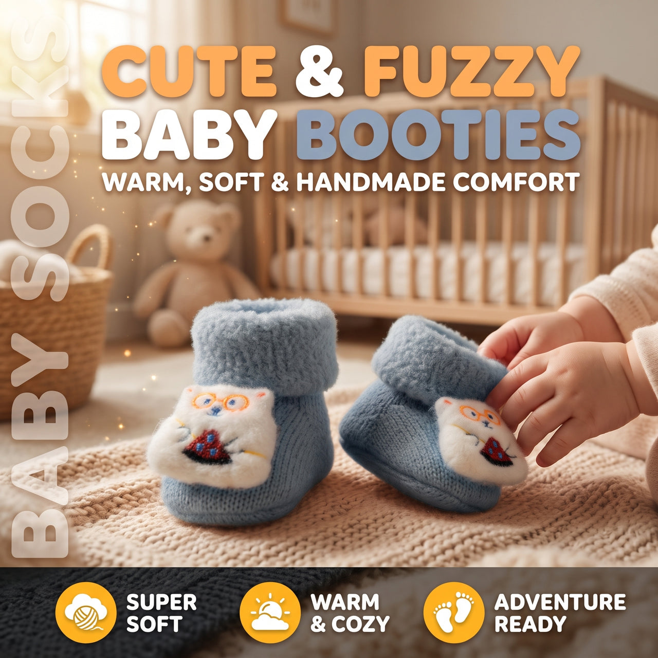 Baby Fuzzy Socks Booties with Yellow Character 1 Pair
