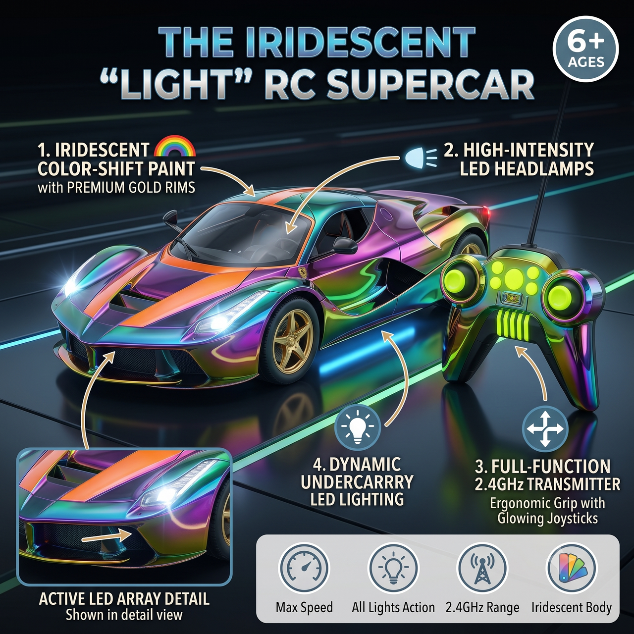 The Iridescent "Light" Remote Control Supercar Color-Shift Paint with LED Lights