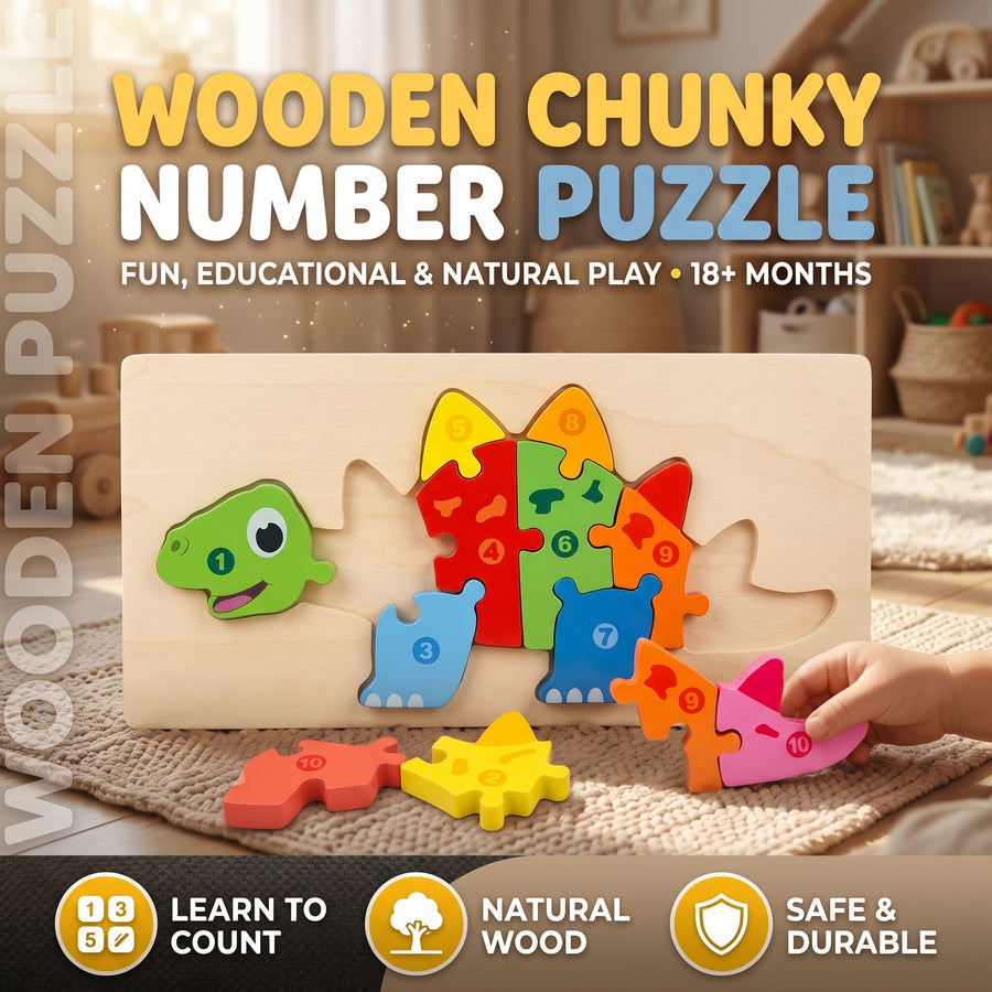 Stegosaurus-Style Dinosaur Number 1–10 Chunky Board Puzzle