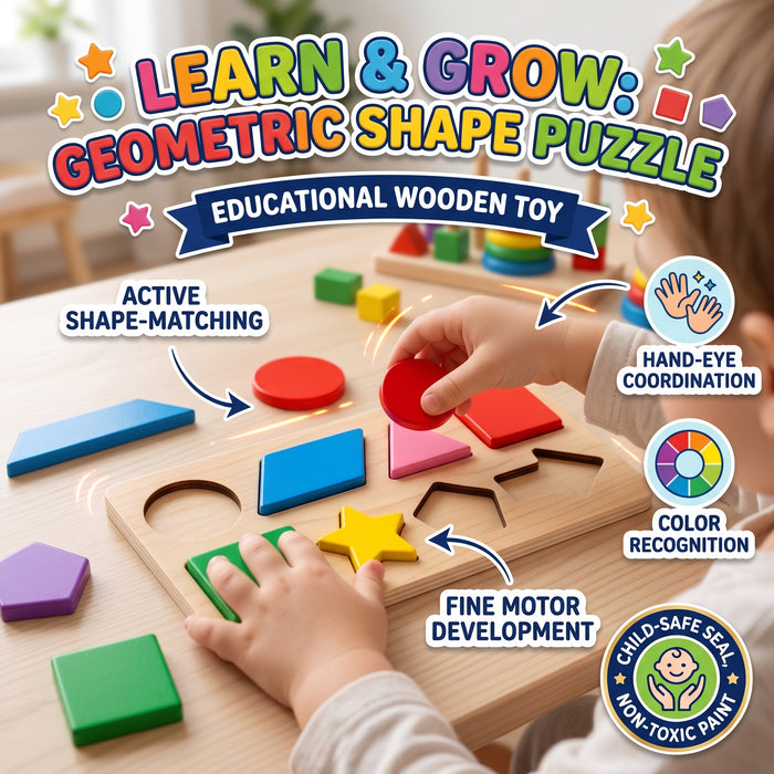8-Piece Wooden Colour And Shape Puzzle Board Game