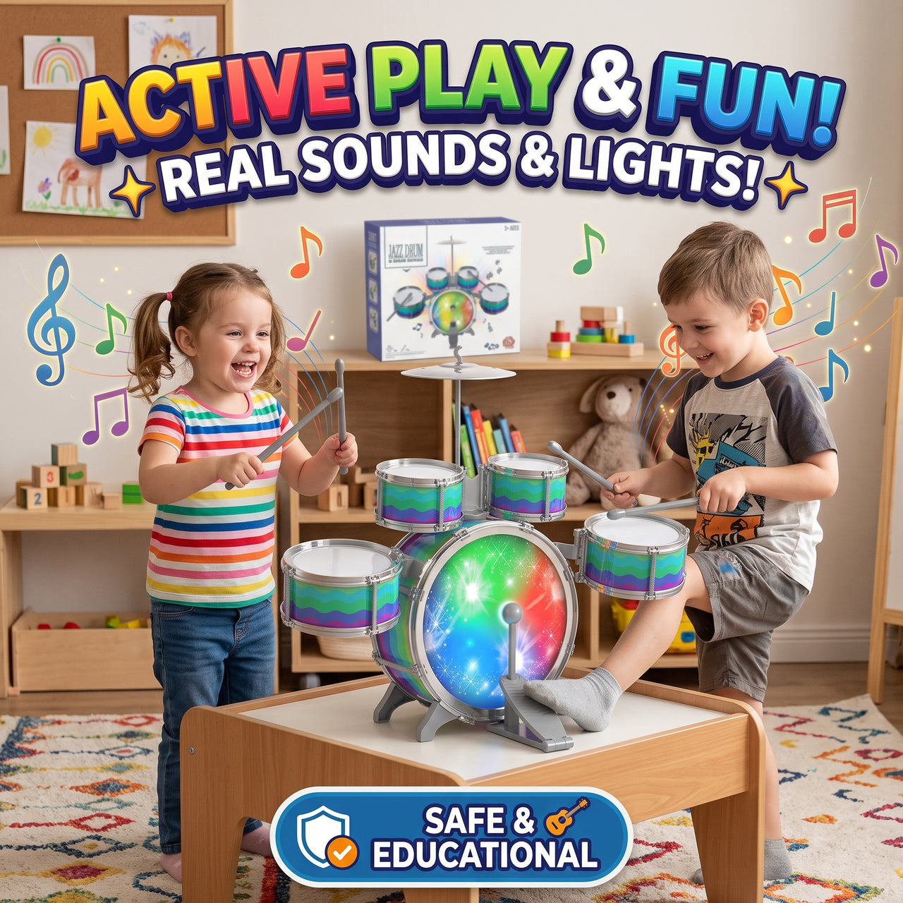 Jazz Musical Drum Toys Set With Light And Sound