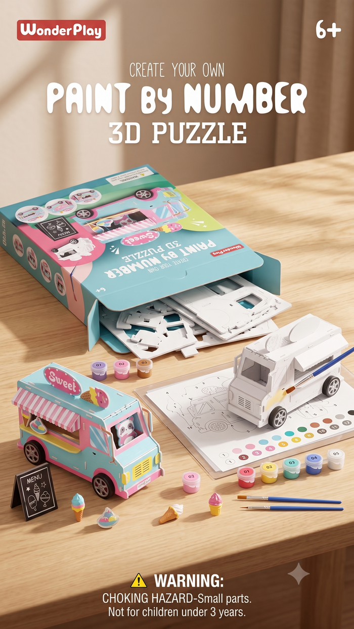 WonderPlay Create Your Own Paint by Number 3D Puzzle – Sweet Ice Cream Truck