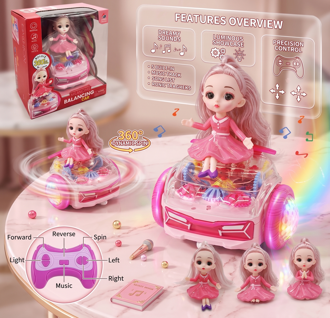Remote Control Balancing Car Doll With Light And Music